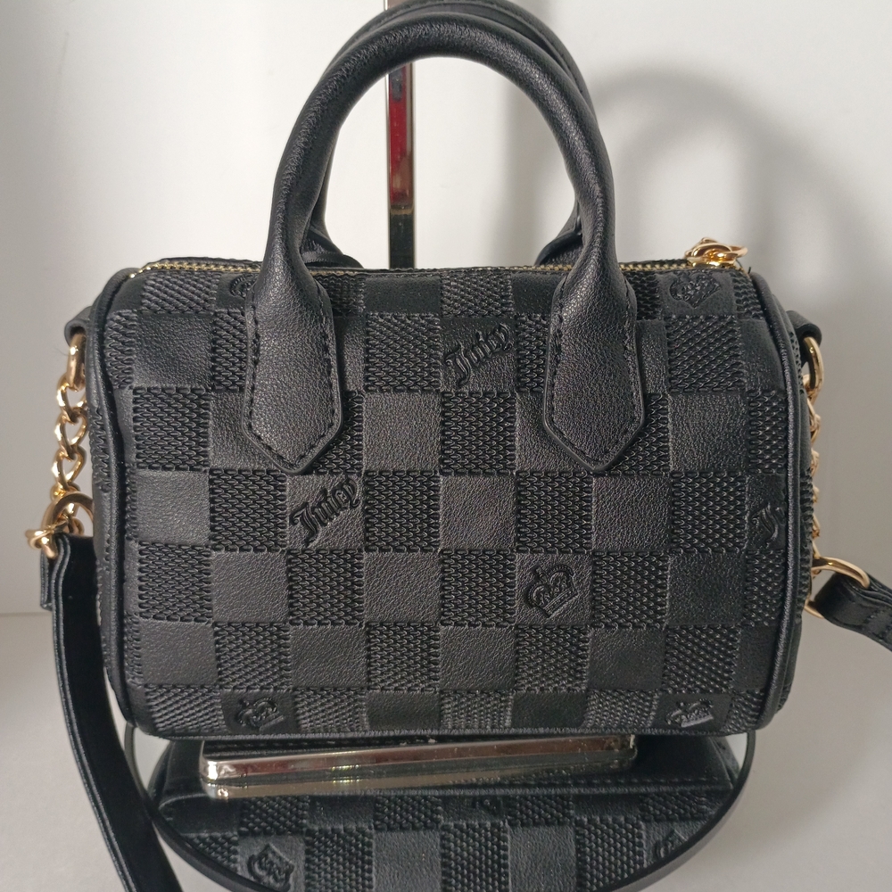 Juicy Couture Miss Independent Black Checker Mini Satchel with Cherry Charm - Picture 9 of 15